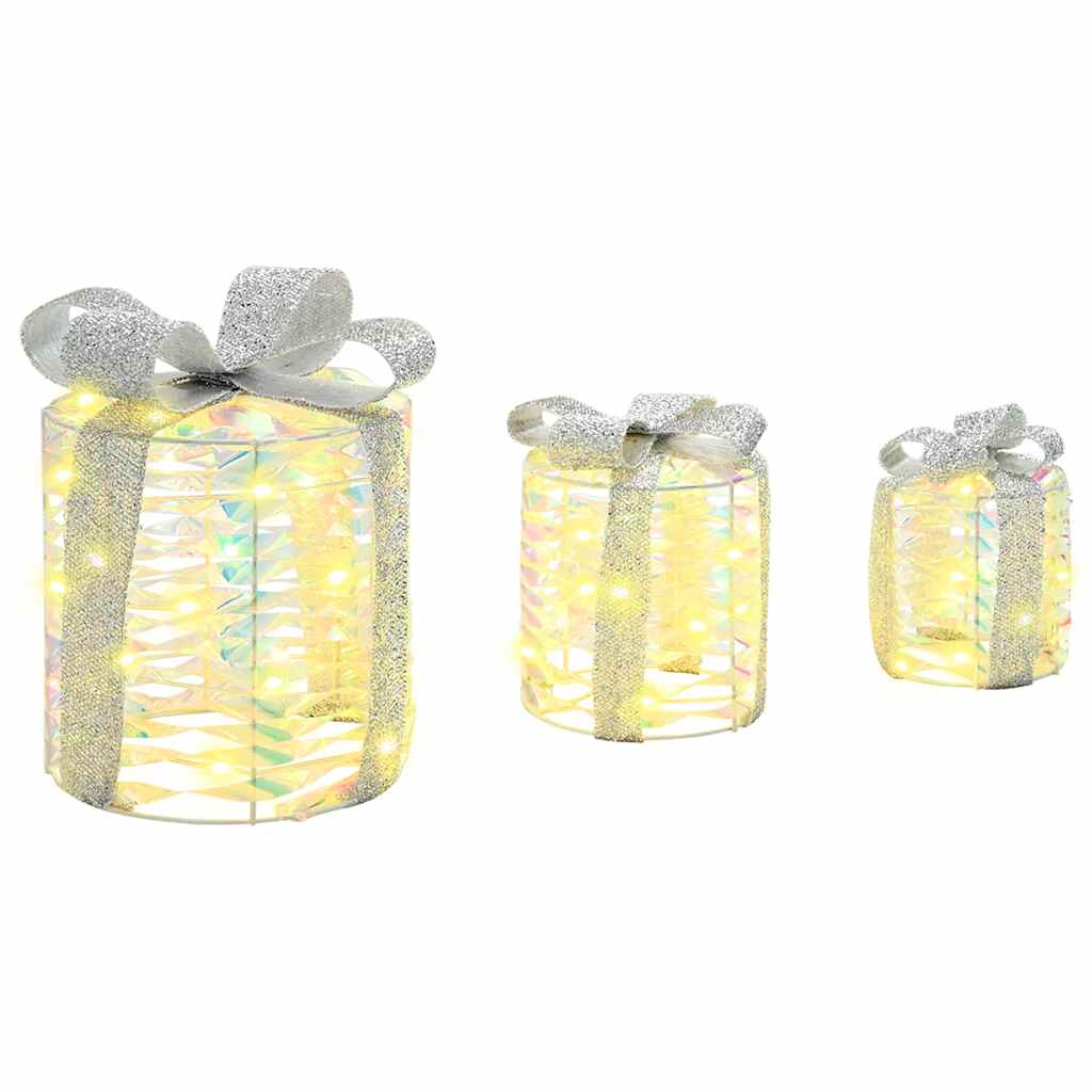 vidaXL Gift Box Decoration 3 pcs Warm white 20 x 20 x 20 cm PET 4