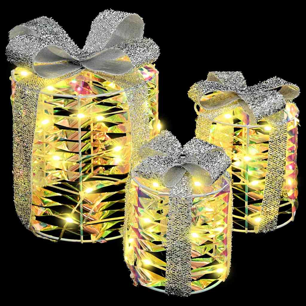 vidaXL Gift Box Decoration 3 pcs Warm white 20 x 20 x 20 cm PET 5