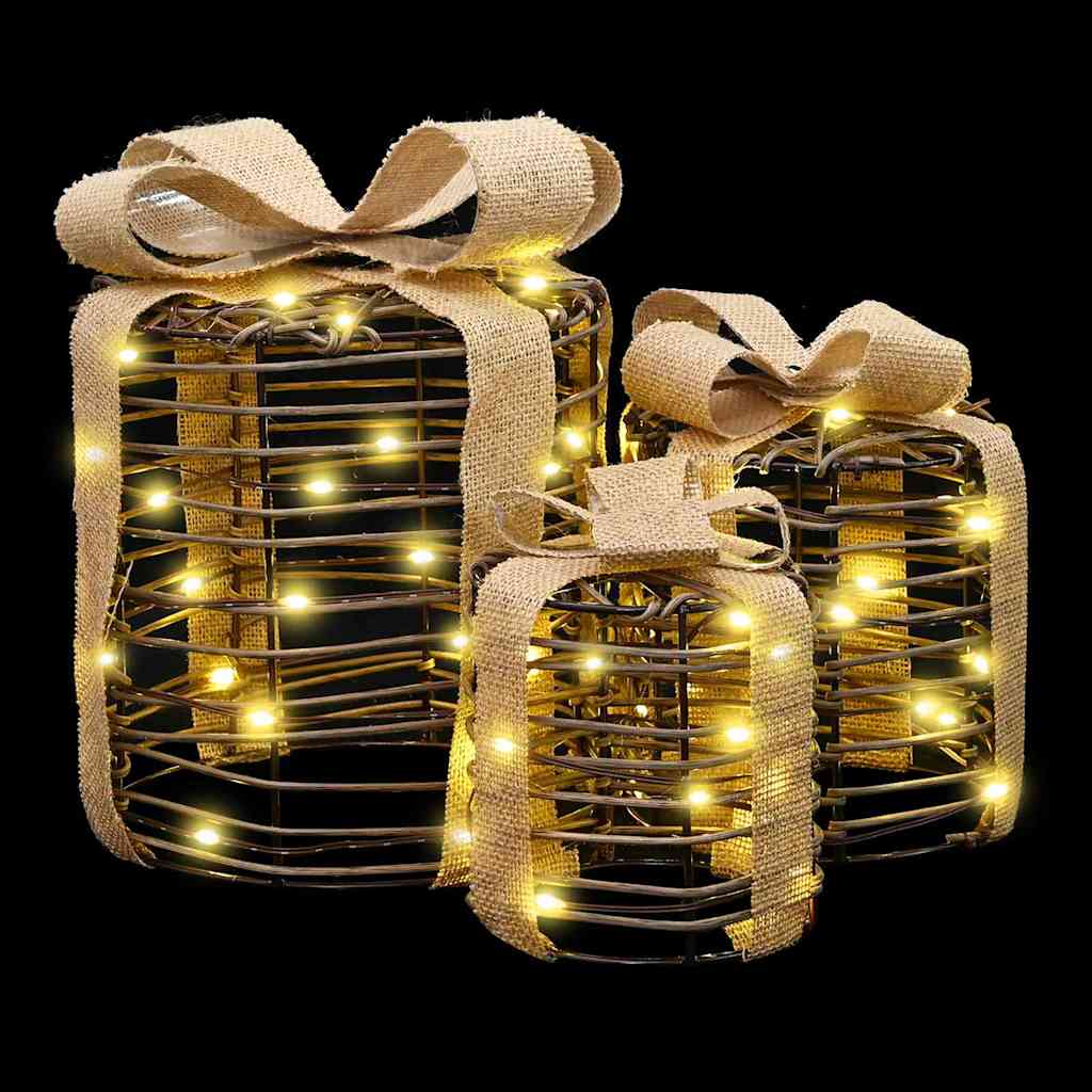 vidaXL Gift Box Decoration 3 pcs Warm white 20 x 20 x 20 cm Rattan 5