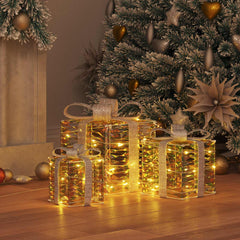 vidaXL Lighted Christmas Gift Box 3 pcs 150 LEDs Warm White 3