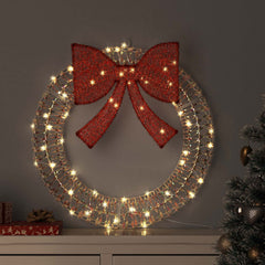 Wreath Warm white 75 x 75 x 8 cm PET 60 LEDs 75 cm Iridescent PET