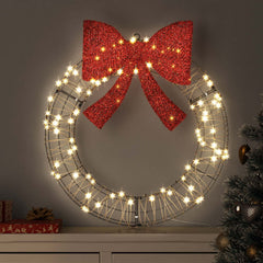 Wreath Warm white 75 x 75 x 8 cm PET 60 LEDs 75 cm Rattan