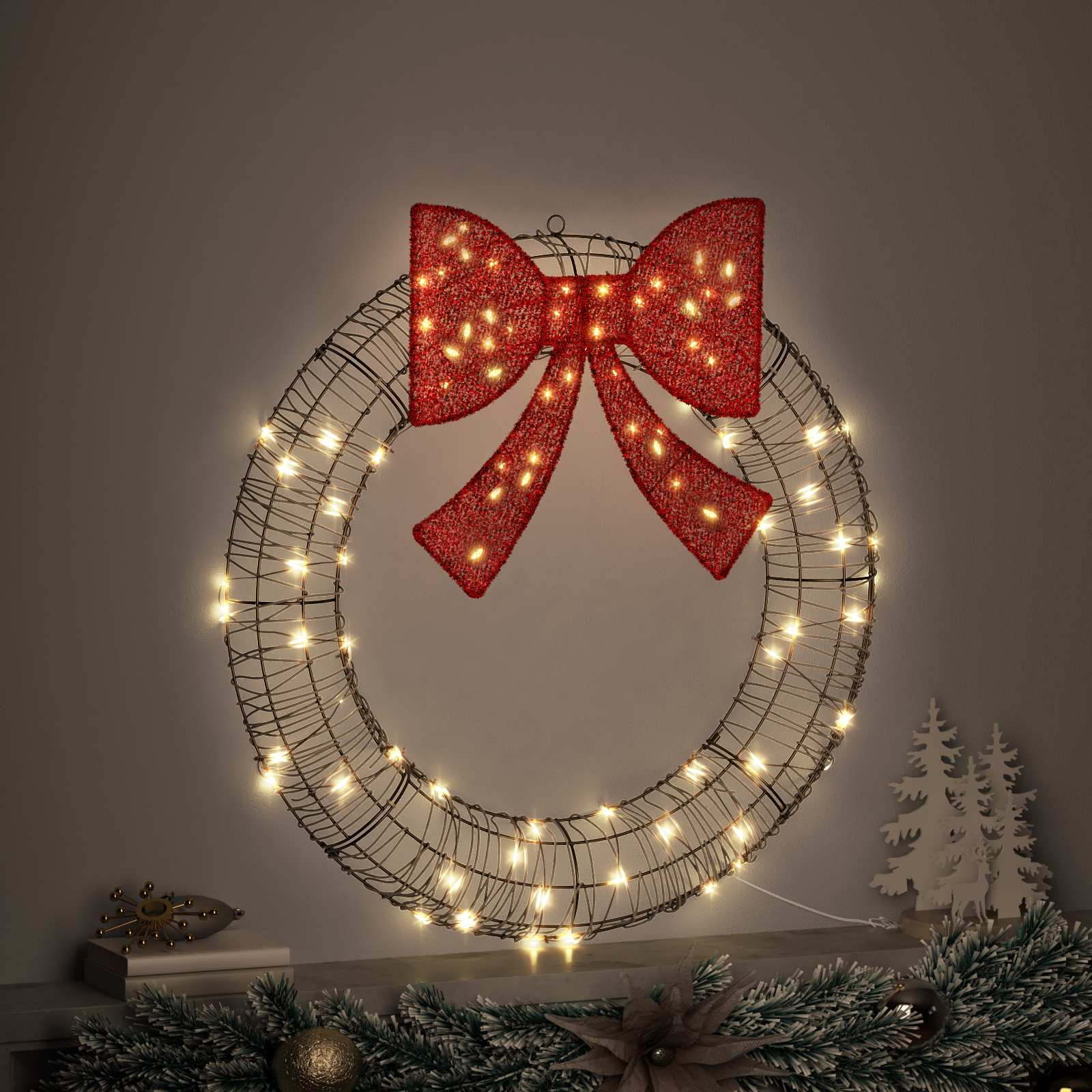 vidaXL Wreath 80 LEDs Warm white 90 x 90 x 9 cm Rattan 3