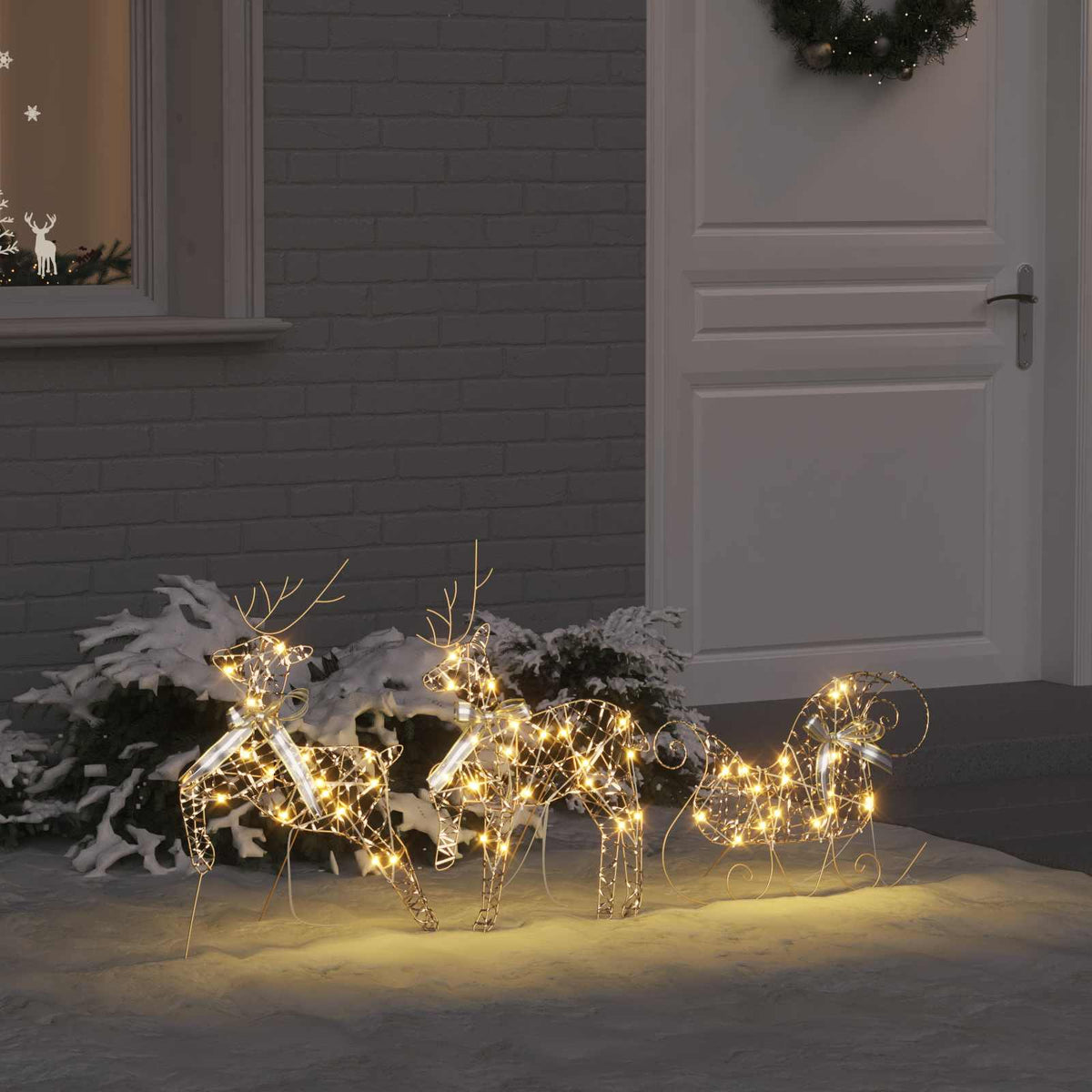 vidaXL Christmas Reindeer with sleigh 60 LEDs Warm White