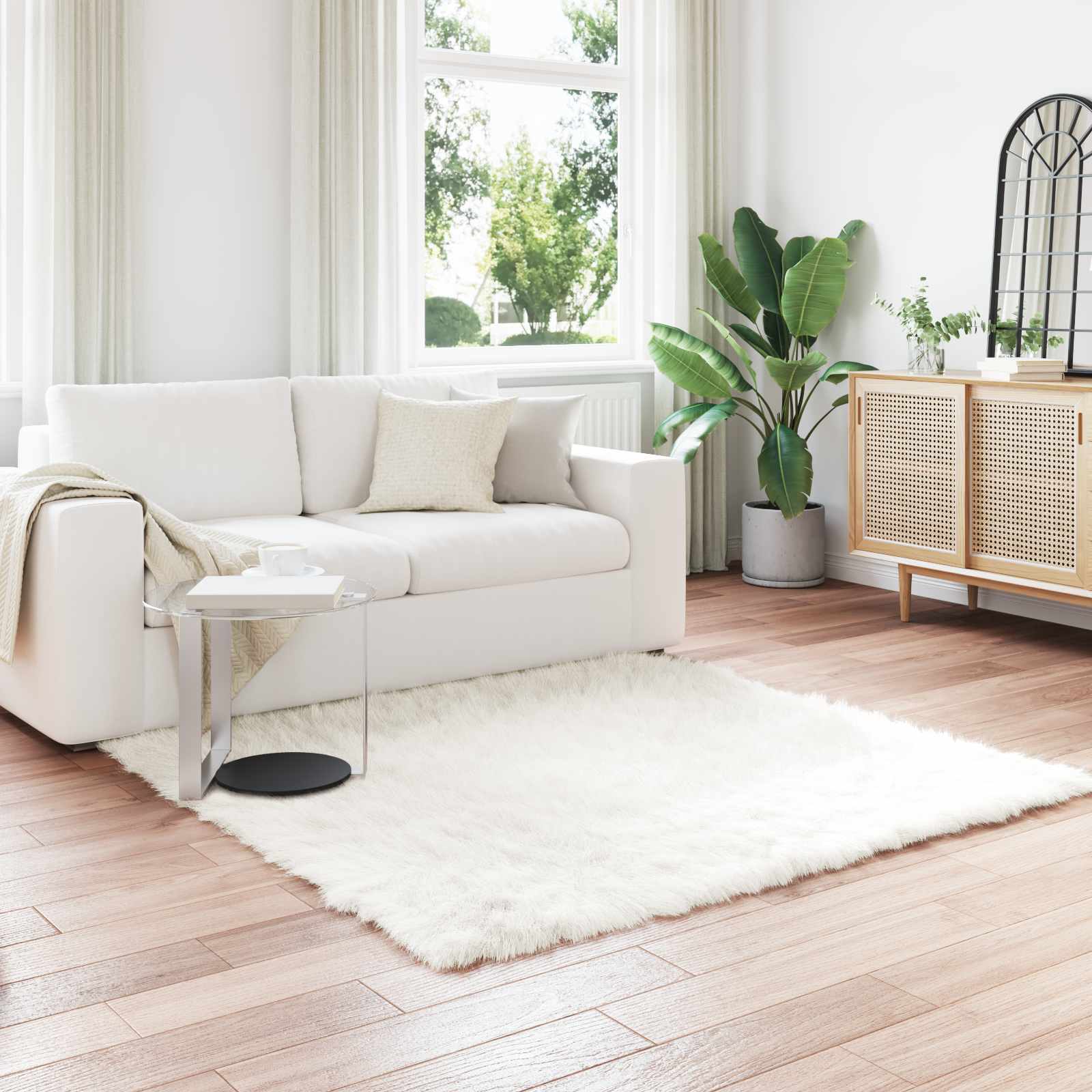 vidaXL Faux Sheepskin Rug TAFALLA White 120 x 120 cm Polyester 1