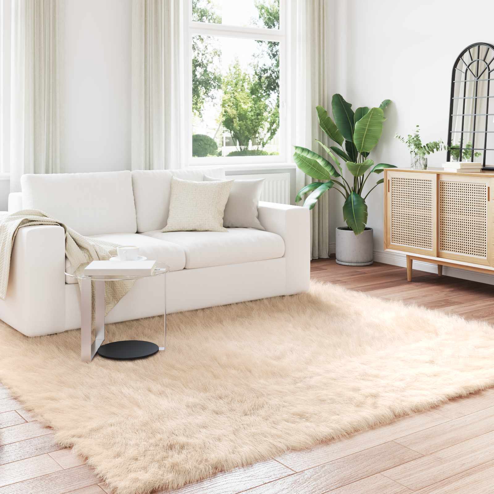 vidaXL Faux Sheepskin Rug TAFALLA Beige 200 x 200 cm Polyester 1
