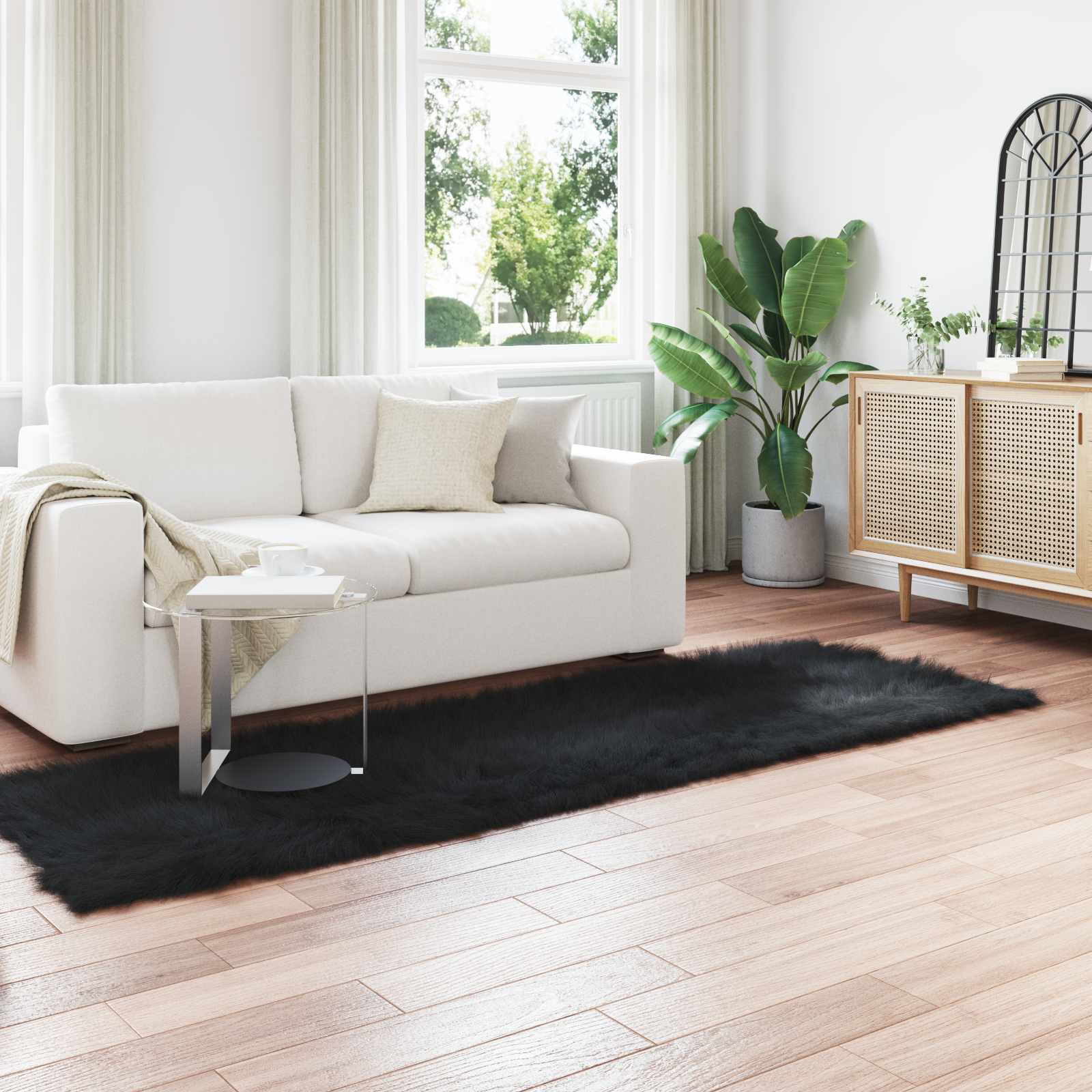 vidaXL Faux Sheepskin Rug TAFALLA Black 80 x 250 cm Polyester 1