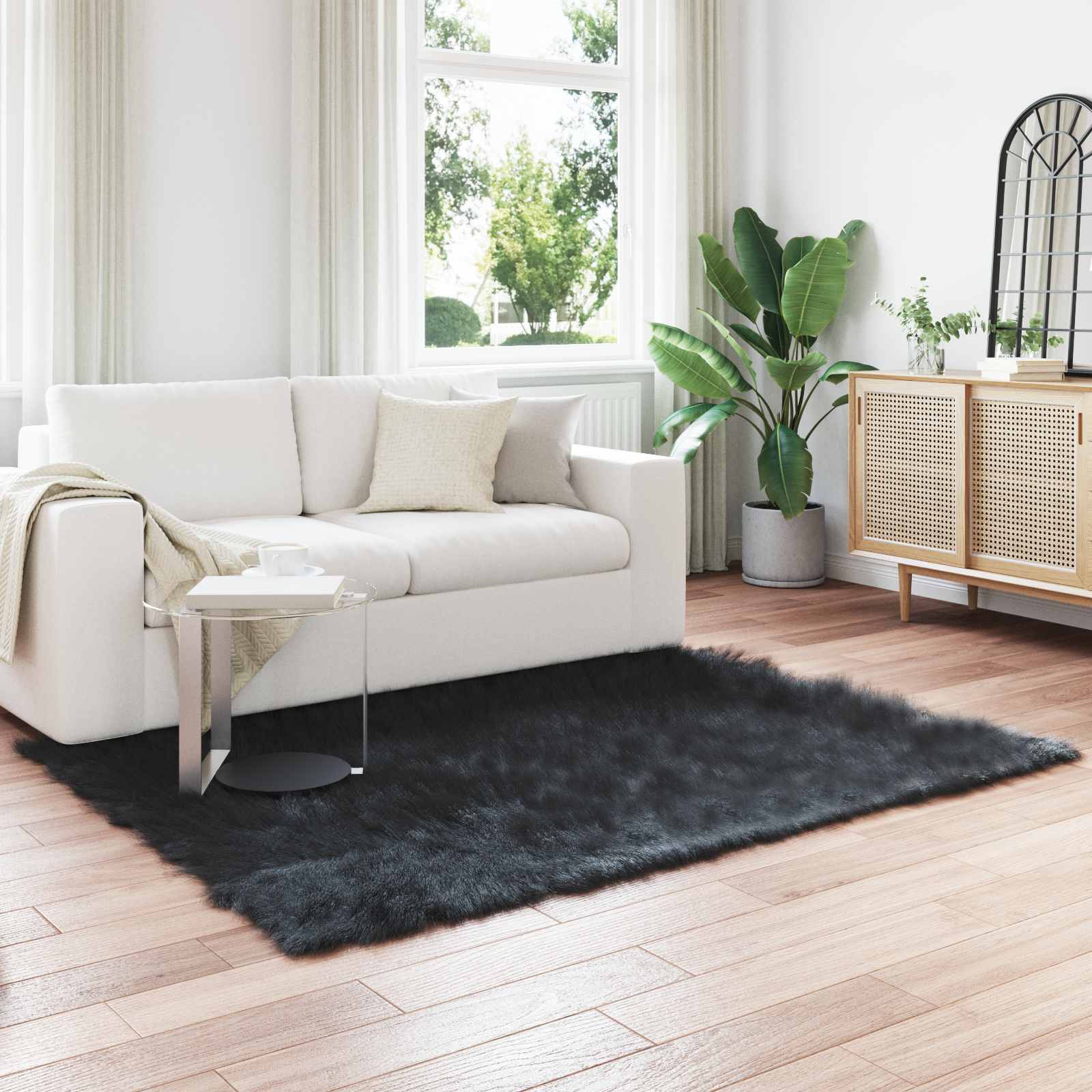 vidaXL Faux Sheepskin Rug TAFALLA Black 160 x 230 cm Polyester 1