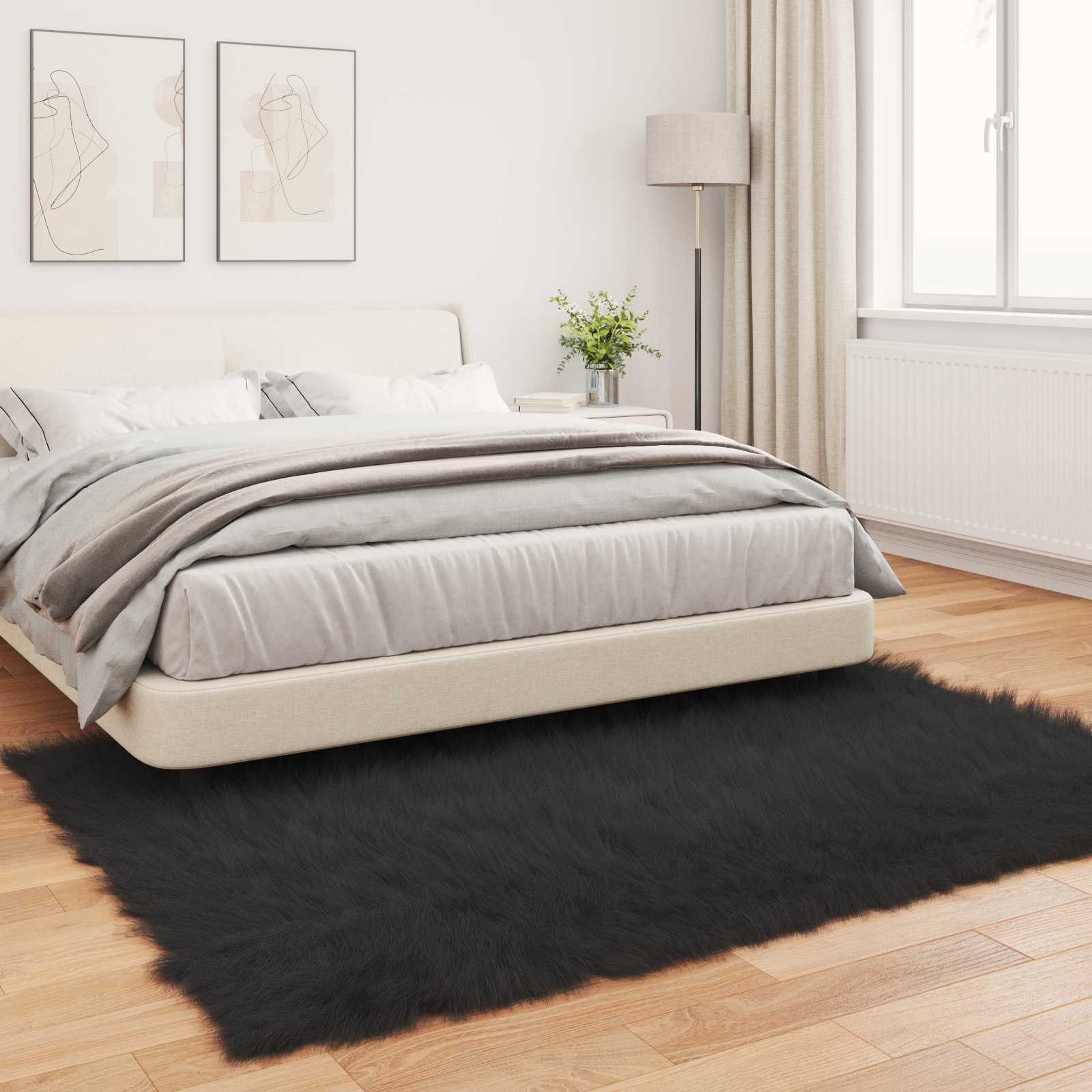 vidaXL Faux Sheepskin Rug TAFALLA Black 160 x 230 cm Polyester 4