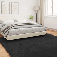 vidaXL Faux Sheepskin Rug TAFALLA Black 200 x 200 cm Polyester 4
