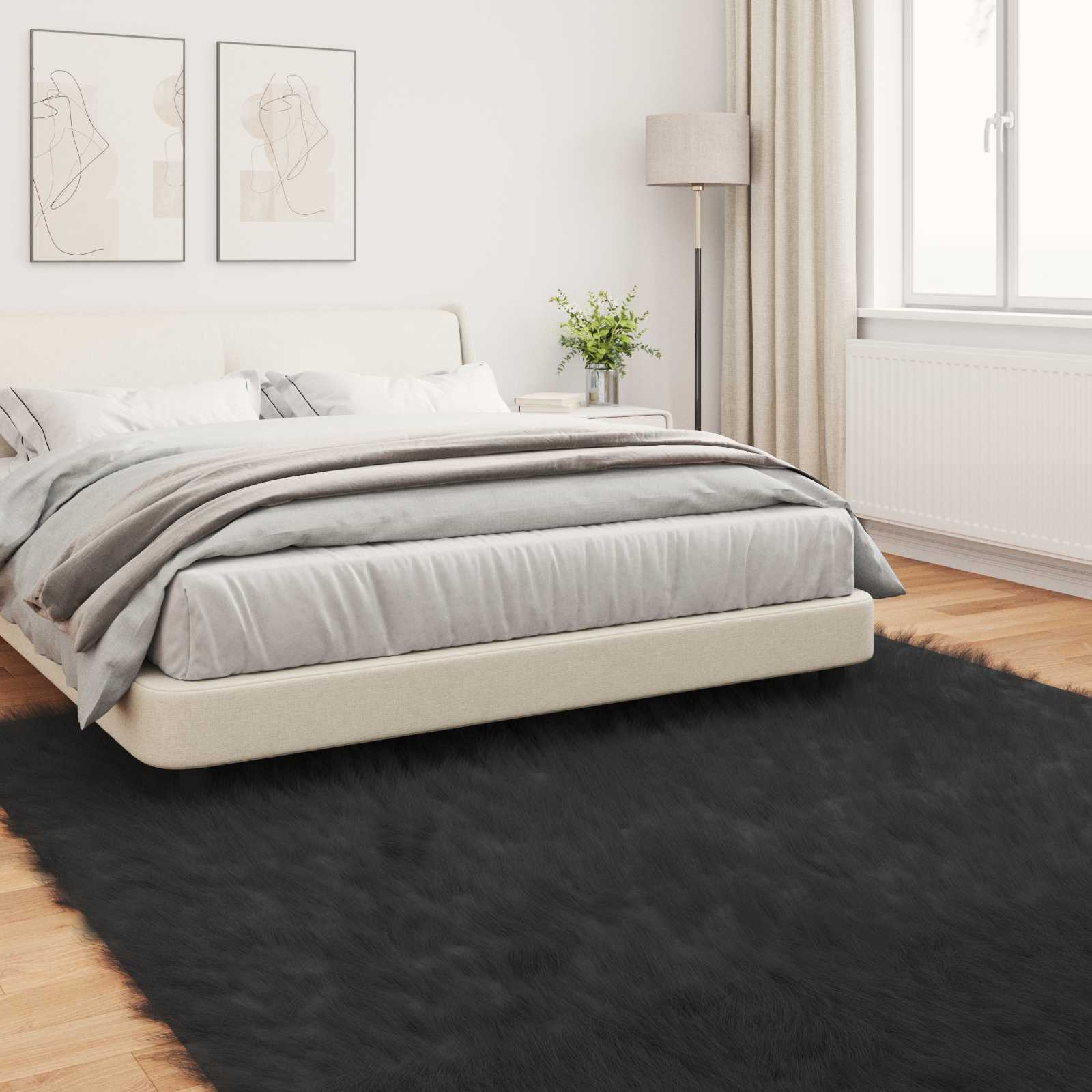 vidaXL Faux Sheepskin Rug TAFALLA Black 200 x 200 cm Polyester 4