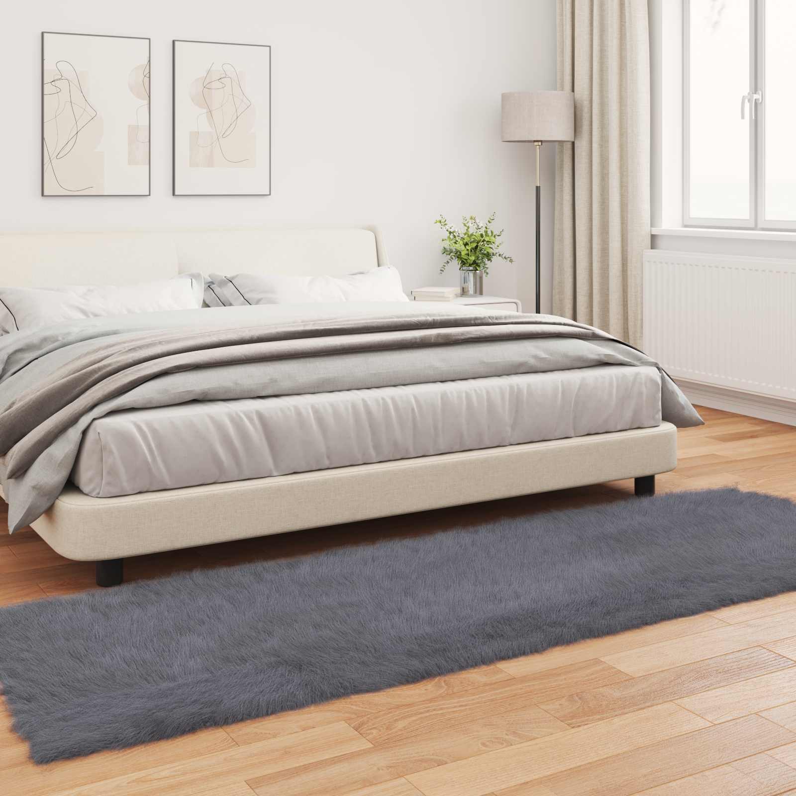 vidaXL Faux Sheepskin Rug TAFALLA Anthracite 80 x 250 cm Polyester 4