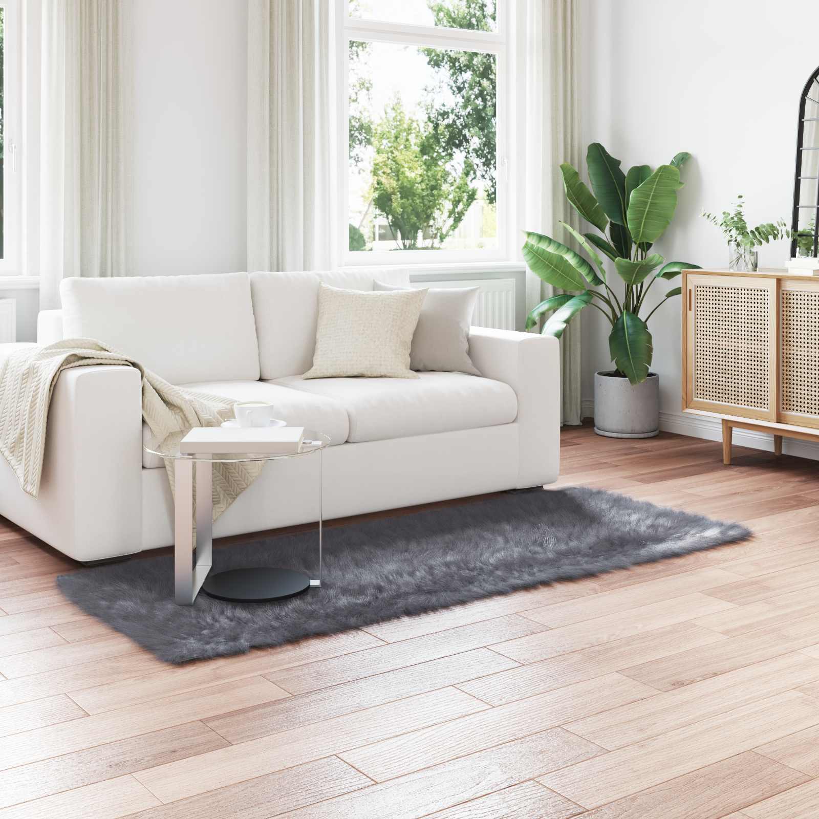 vidaXL Faux Sheepskin Rug TAFALLA Anthracite 100 x 200 cm Polyester 1