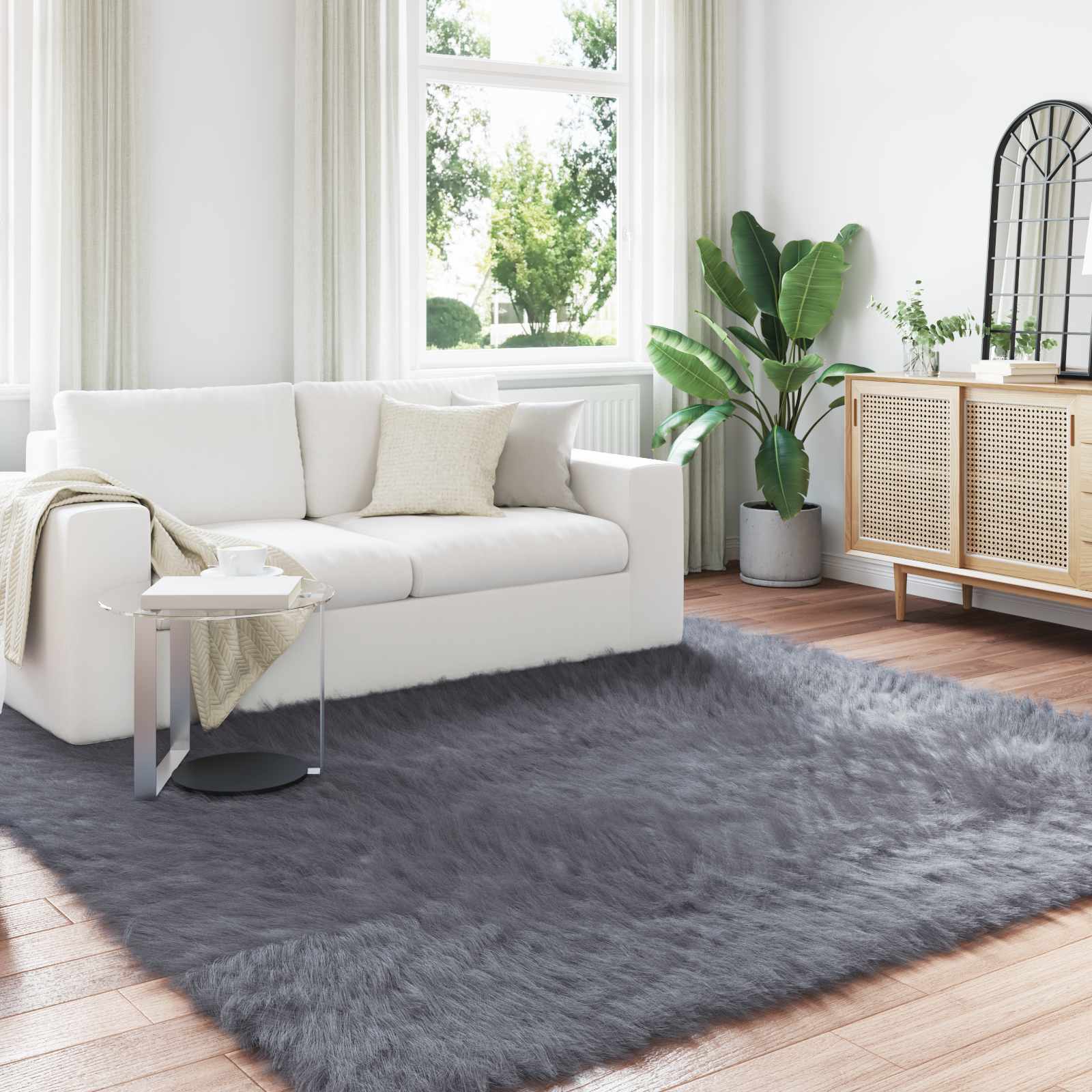 vidaXL Faux Sheepskin Rug TAFALLA Anthracite 200 x 200 cm Polyester 1