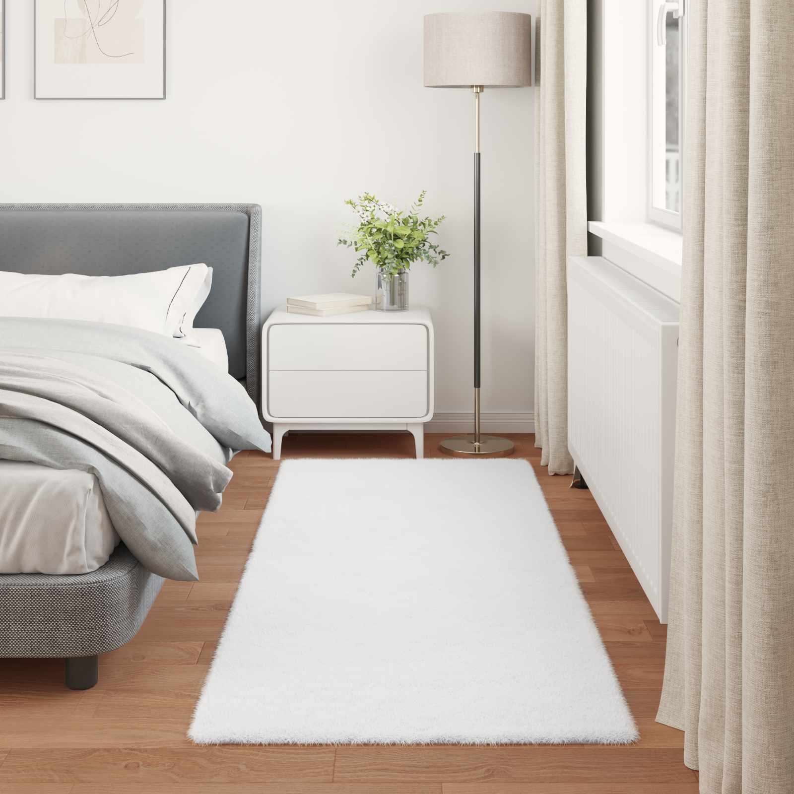 vidaXL Anti-Slip Faux Rabbit Fur Rug OLITE White 80 x 200 cm Polyester 4