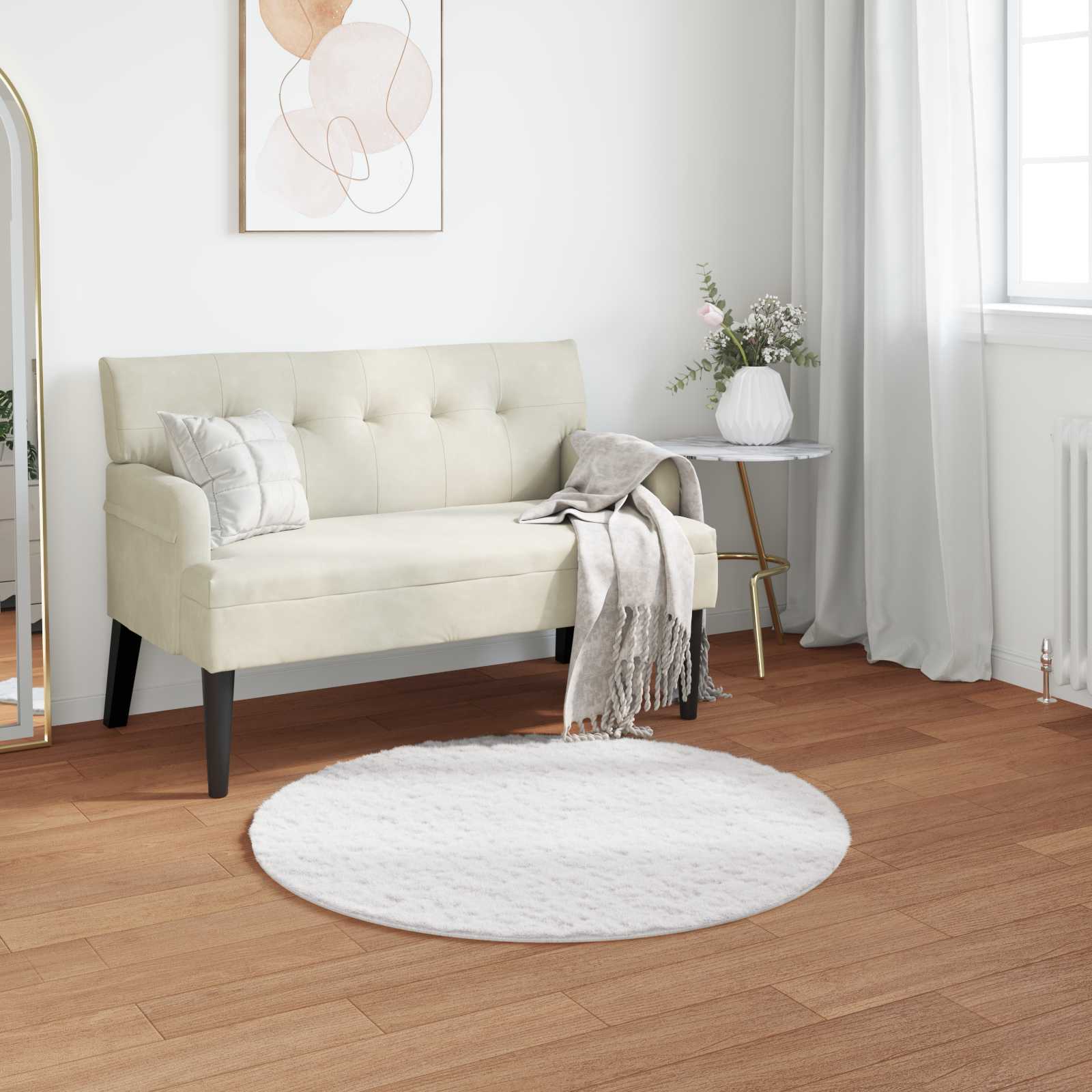 vidaXL Anti-Slip Faux Rabbit Fur Rug OLITE White Ø 120 cm Polyester 1