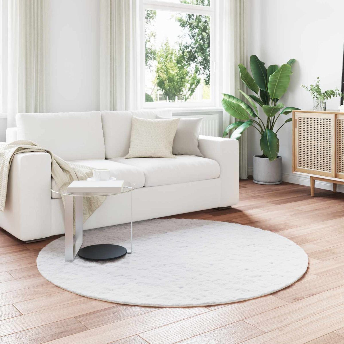 Anti-Slip Faux Rabbit Fur Rug OLITE White Ø 200 cm