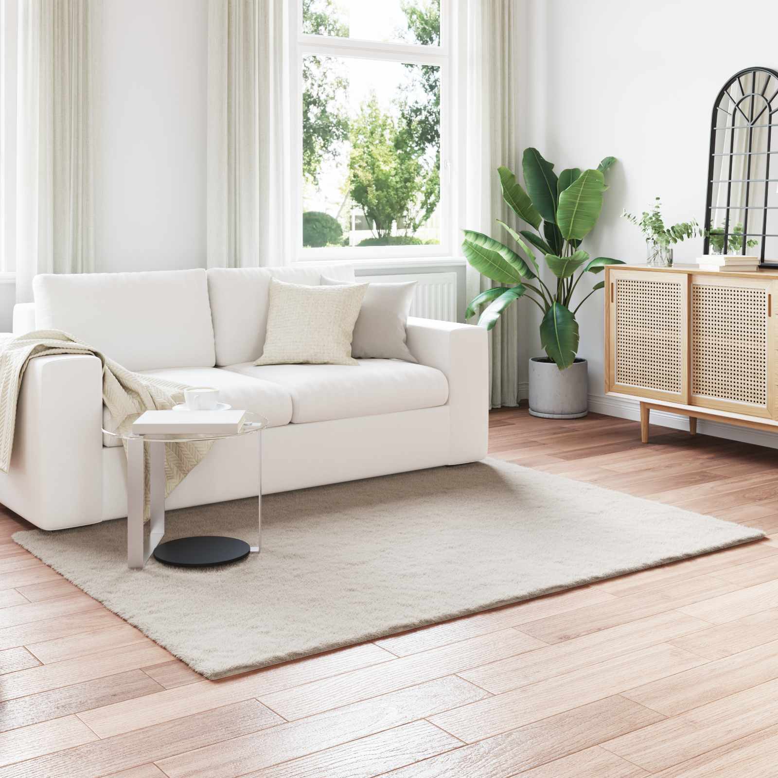 vidaXL Anti-Slip Faux Rabbit Fur Rug OLITE Beige 120 x 170 cm 1