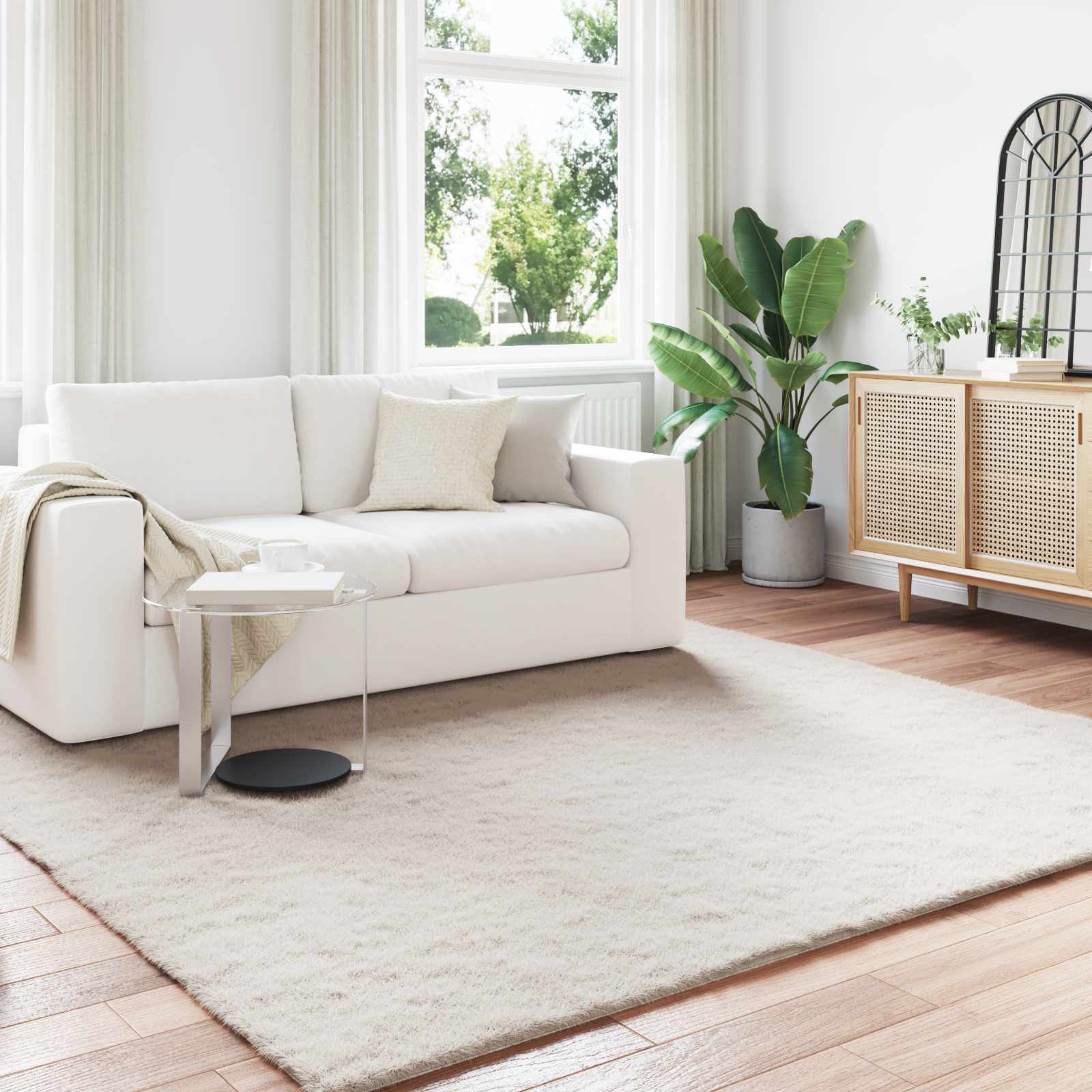 vidaXL Anti-Slip Faux Rabbit Fur Rug OLITE Beige 200 x 200 cm 1