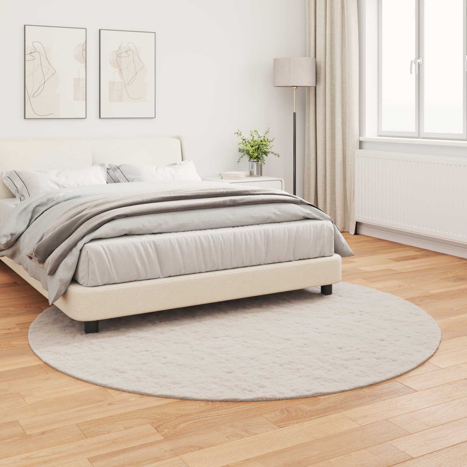 vidaXL Anti-Slip Faux Rabbit Fur Rug OLITE Beige Ø 200 cm Polyester 4