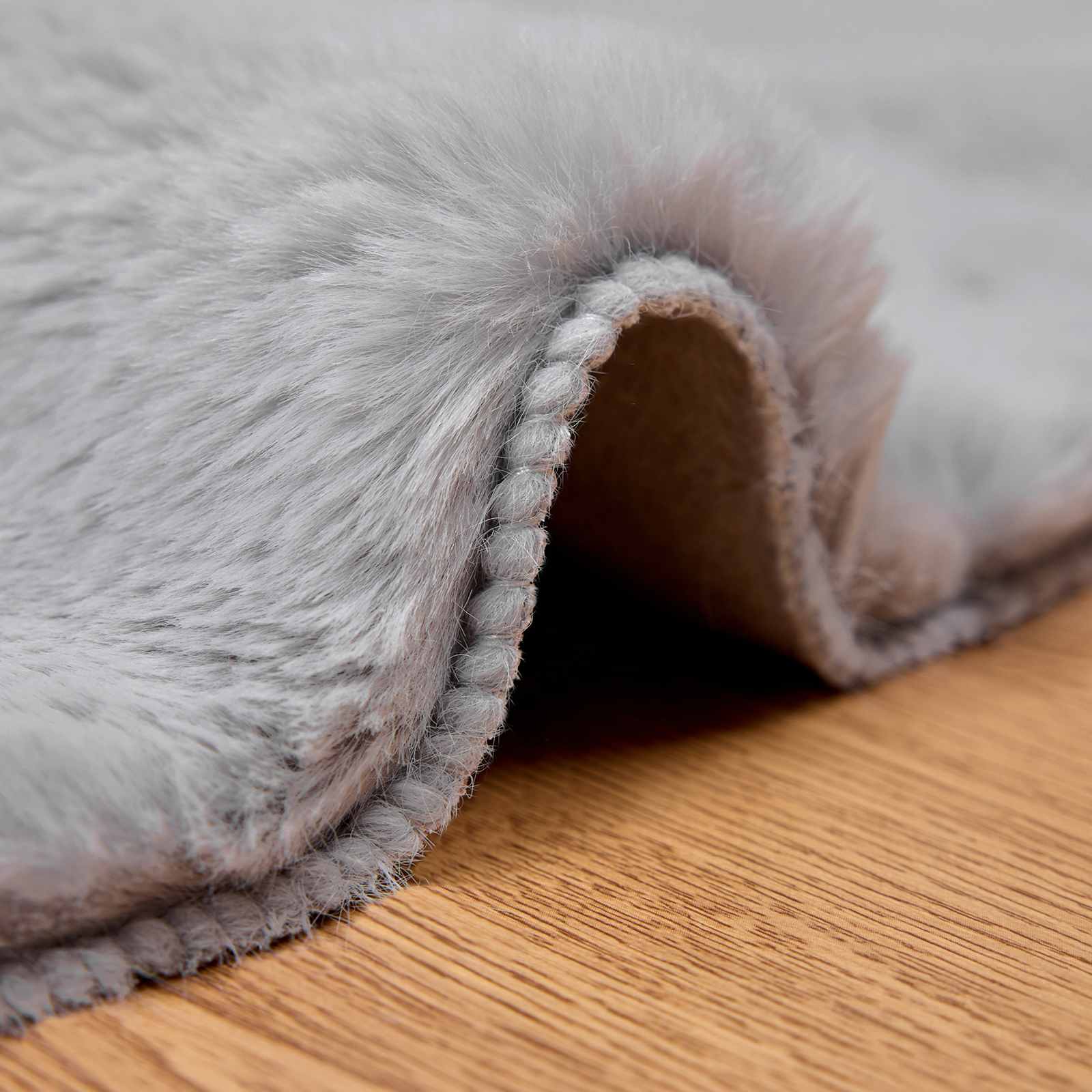 vidaXL Anti-Slip Faux Rabbit Fur Rug OLITE Grey Ø 200 cm Polyester 5