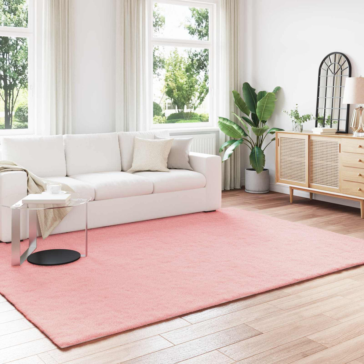 vidaXL Anti-Slip Faux Rabbit Fur Rug OLITE Polyester Pink