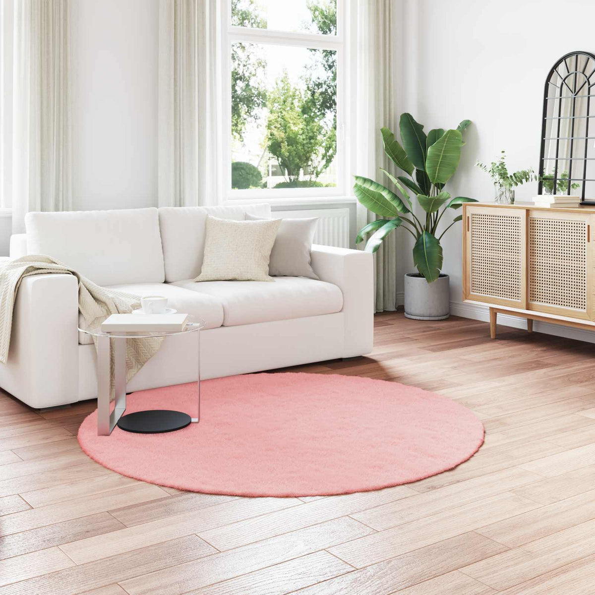 Anti-Slip Faux Rabbit Fur Rug OLITE Polyester Pink Ø 200 cm