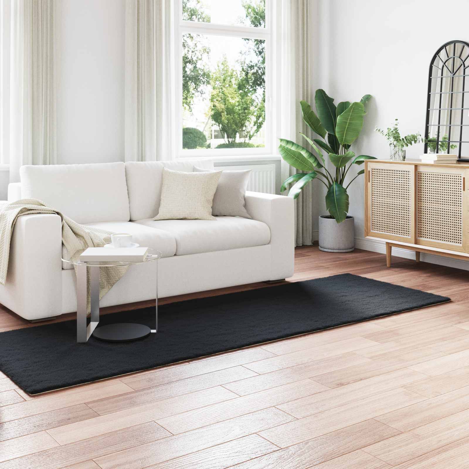 vidaXL Anti-Slip Faux Rabbit Fur Rug OLITE Black 80 x 250 cm Polyester 1