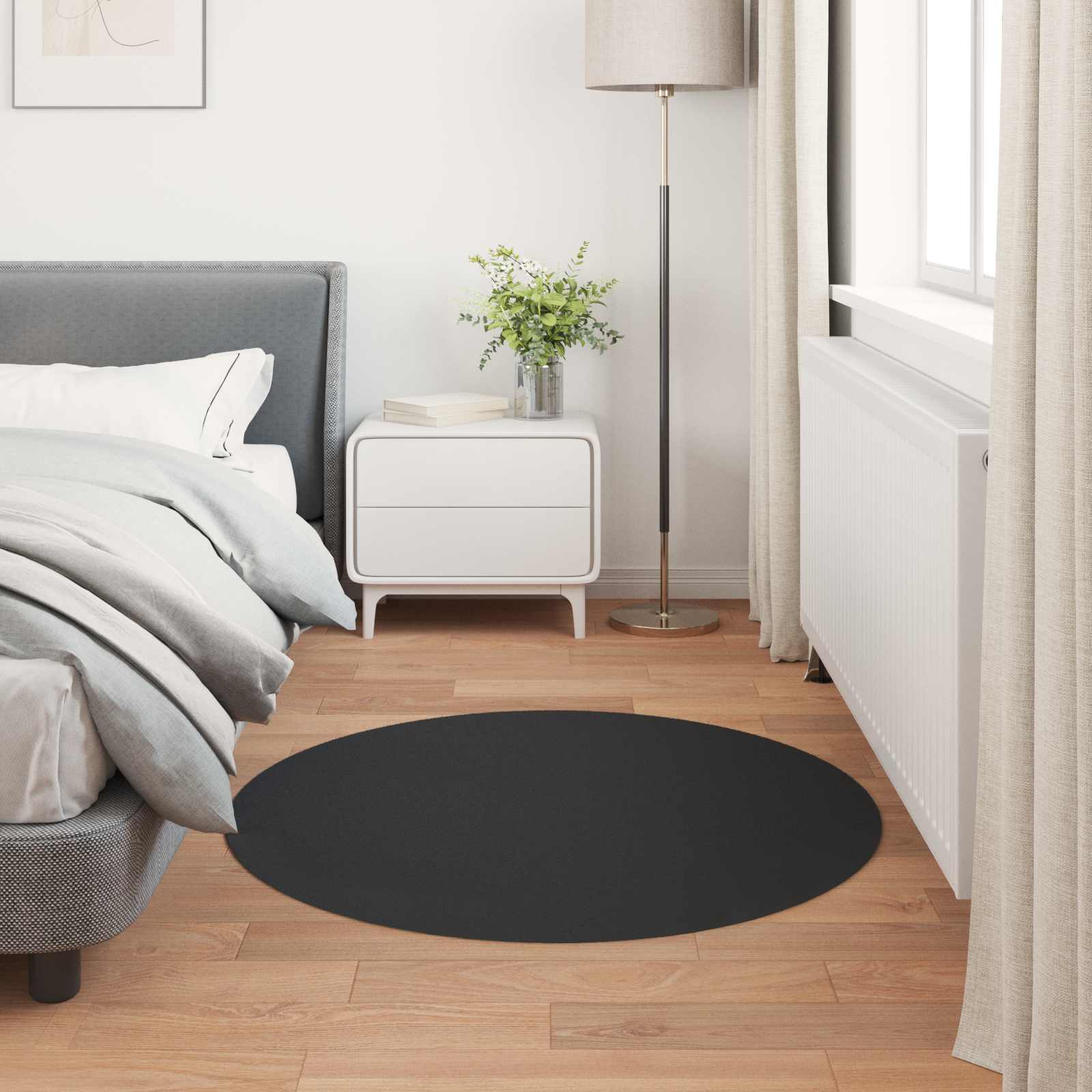 vidaXL Anti-Slip Faux Rabbit Fur Rug OLITE Black Ø 120 cm Polyester 4