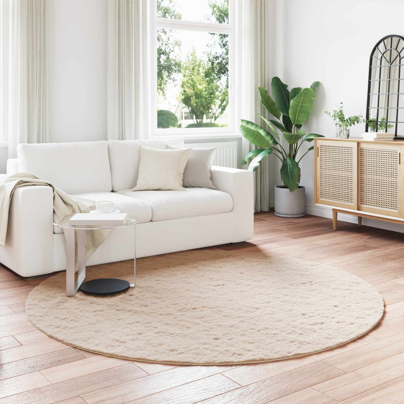 vidaXL Anti-Slip Faux Rabbit Fur Rug OLITE Taupe Ø 200 cm Polyester 1