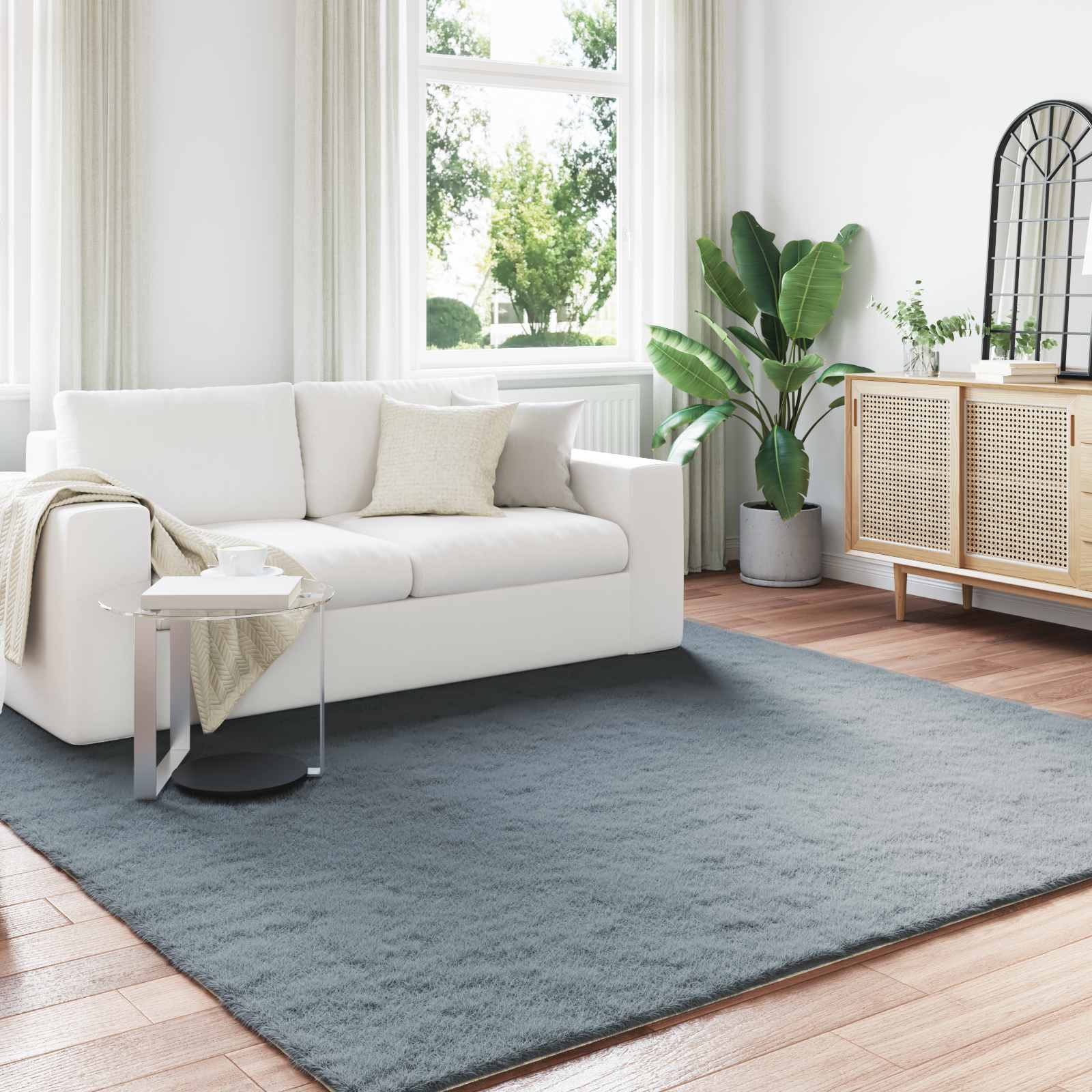 vidaXL Anti-Slip Faux Rabbit Fur Rug OLITE Anthracite 200 x 200 cm 1