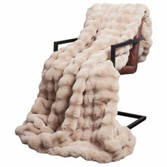 vidaXL Anti-Slip Faux Rabbit Fur Blanket Olite Beige 130 x 150 cm 3