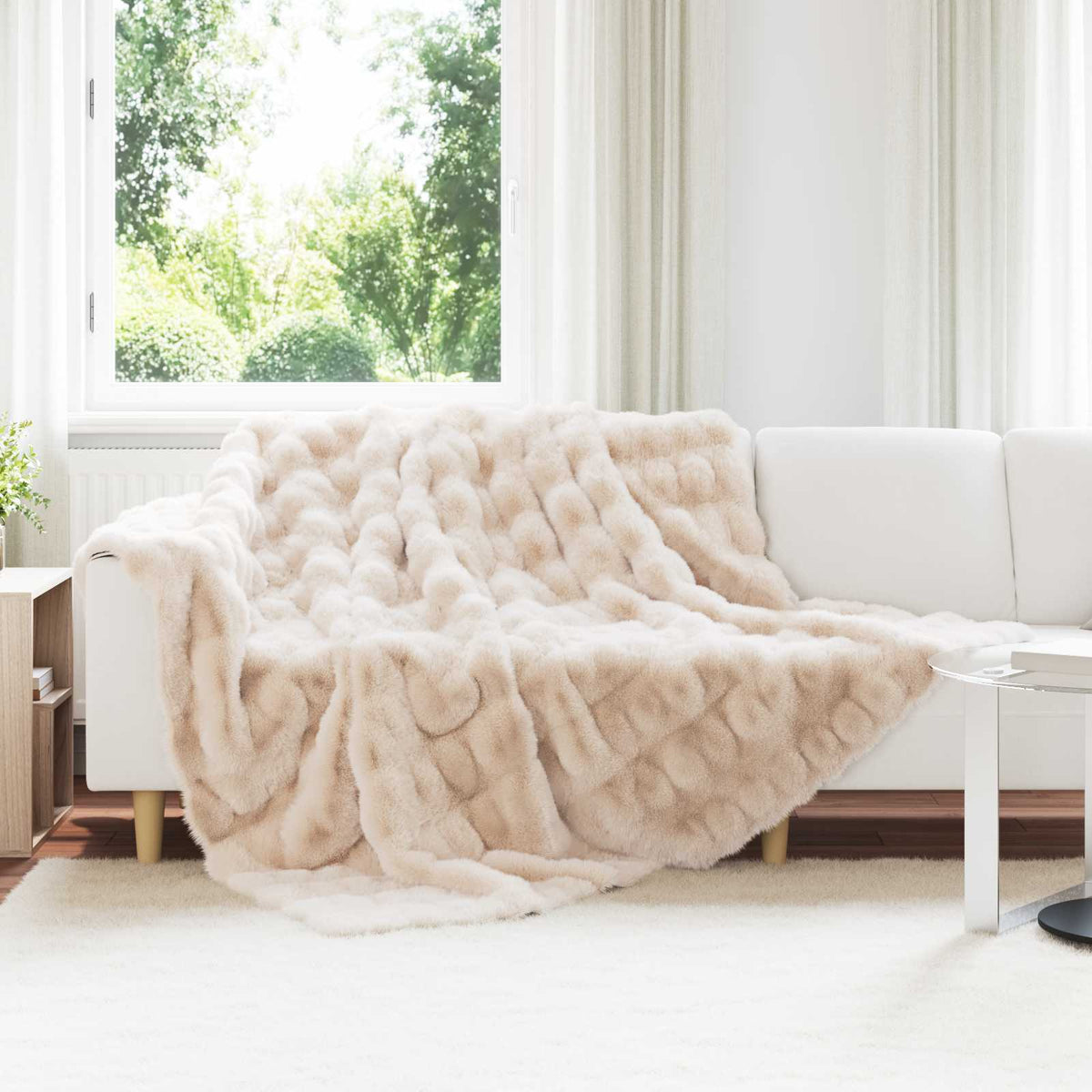 Anti-Slip Faux Rabbit Fur Blanket OLITE Beige