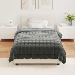 vidaXL Anti-Slip Faux Rabbit Fur Blanket Olite Dark Grey 130 x 150 cm 4