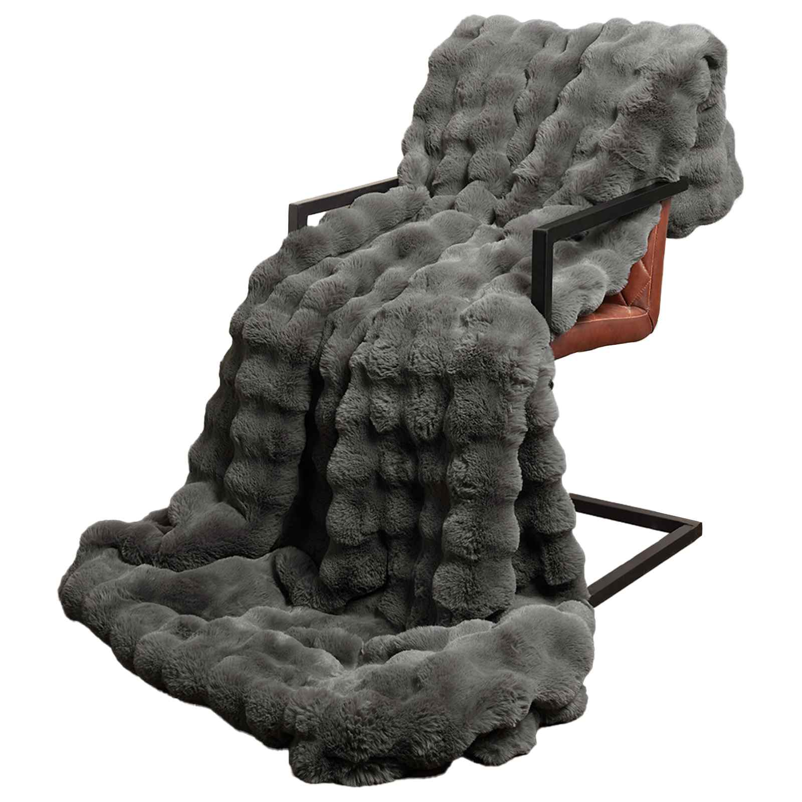 vidaXL Anti-Slip Faux Rabbit Fur Blanket Olite Dark Grey 150 x 220 cm 3