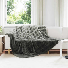 Anti-Slip Faux Rabbit Fur Blanket OLITE 4 pcs Width 220 cm Dark grey