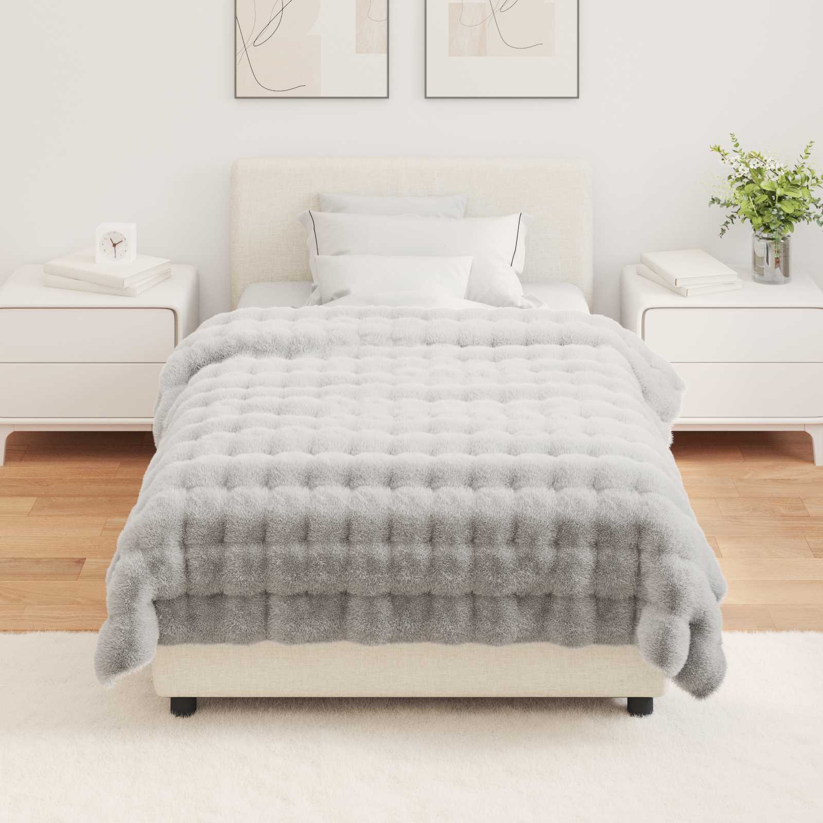 vidaXL Anti-Slip Faux Rabbit Fur Blanket Olite Grey 130 x 150 cm 4