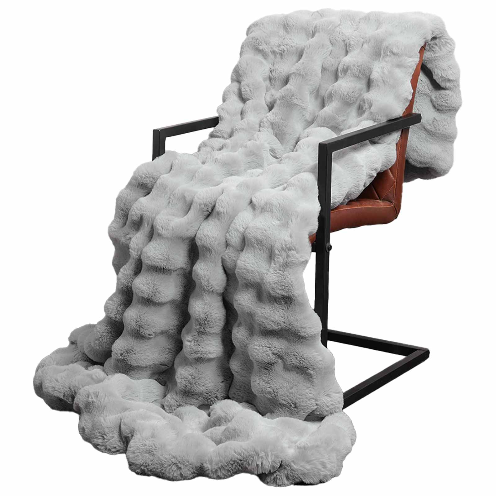 vidaXL Anti-Slip Faux Rabbit Fur Blanket Olite Grey 130 x 150 cm 3