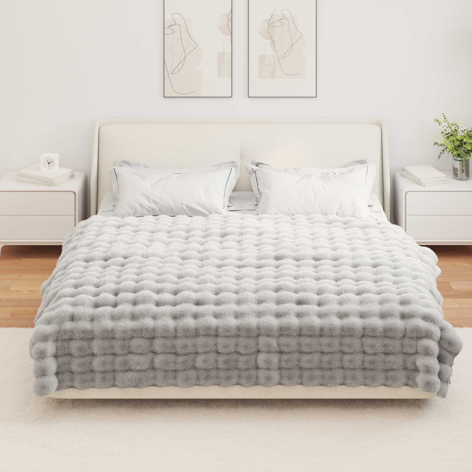 vidaXL Anti-Slip Faux Rabbit Fur Blanket Olite Grey 150 x 220 cm 4