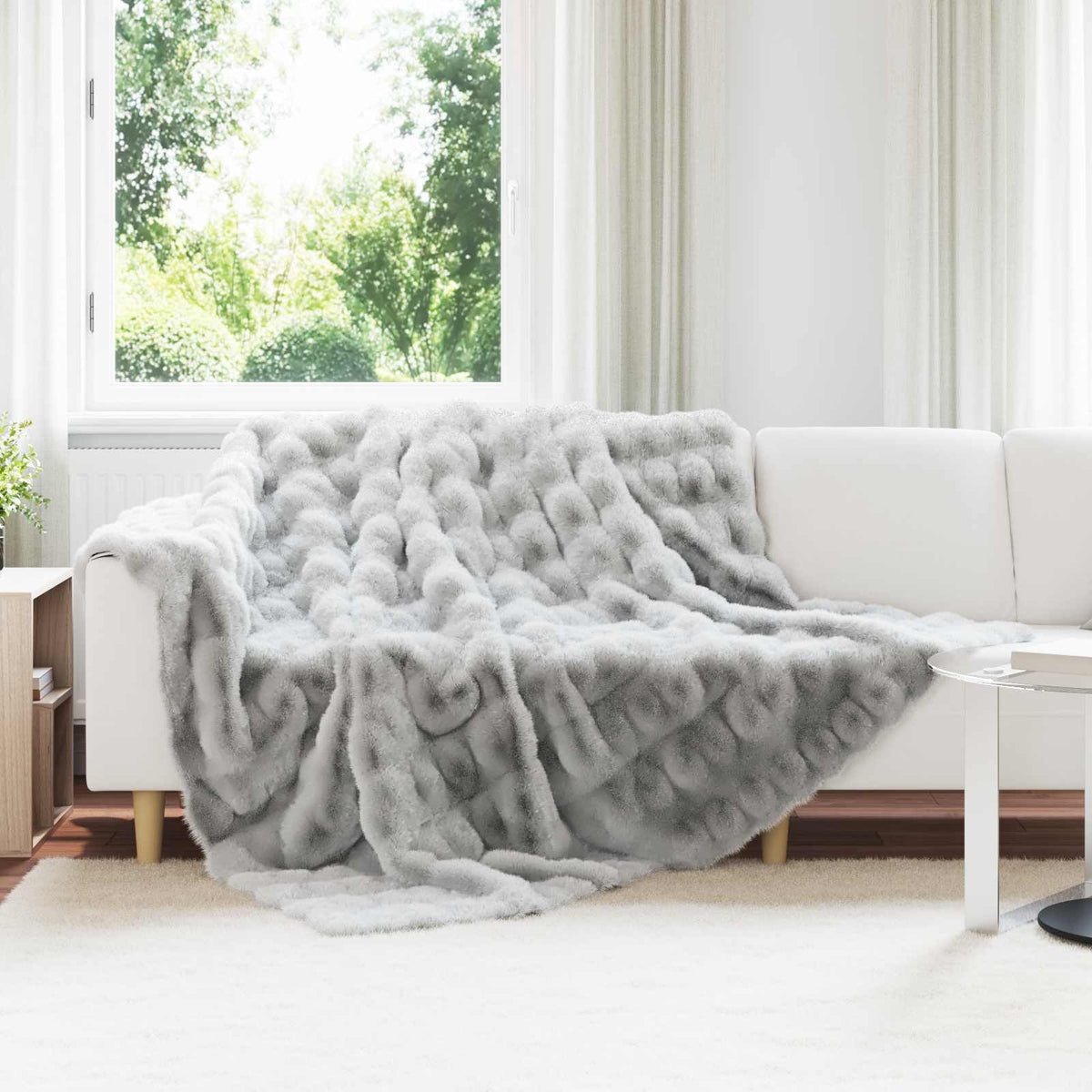 Anti-Slip Faux Rabbit Fur Blanket OLITE Grey