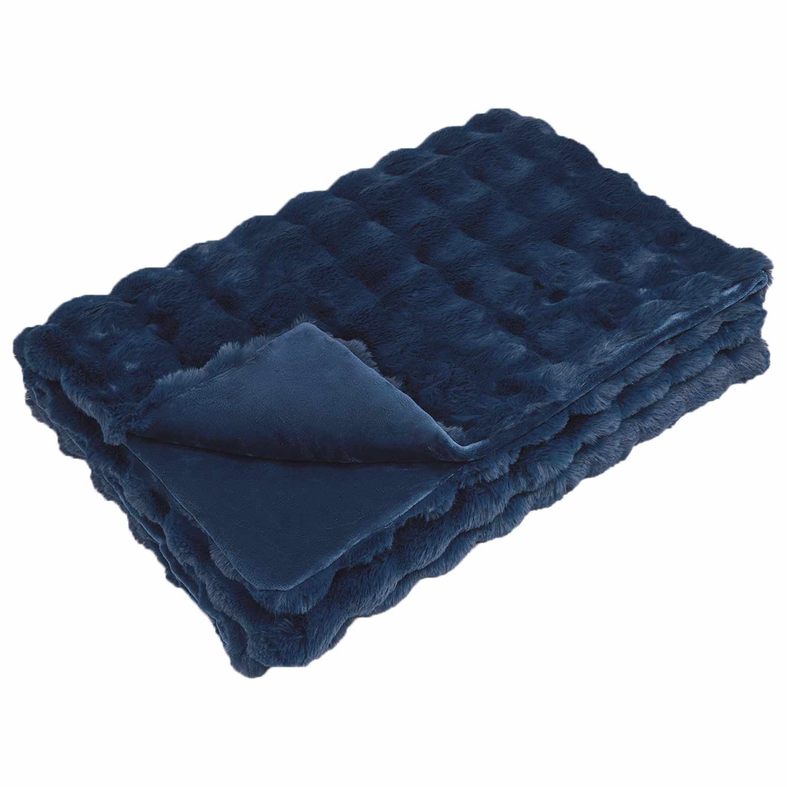 vidaXL Anti-Slip Faux Rabbit Fur Blanket Olite Marine Blue Polyester 2