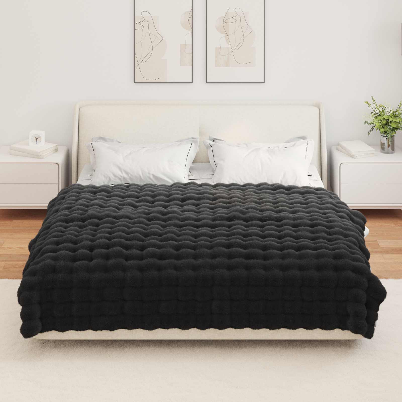 vidaXL Anti-Slip Faux Rabbit Fur Blanket Olite Black 150 x 220 cm 4