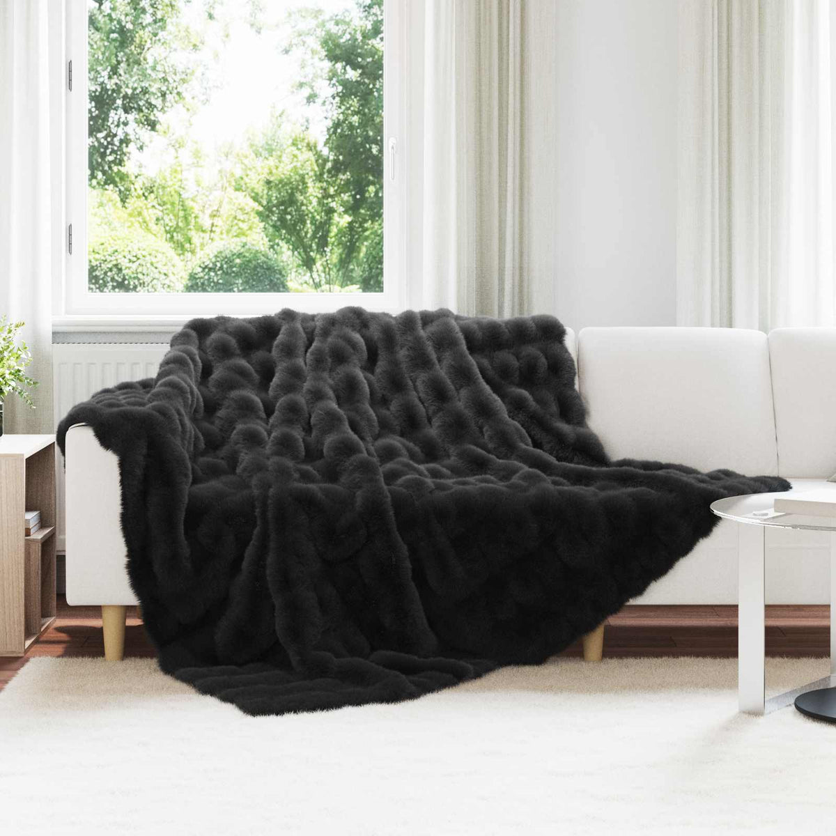 Anti-Slip Faux Rabbit Fur Blanket OLITE Black