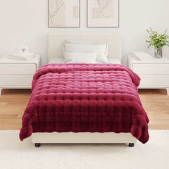 vidaXL Anti-Slip Faux Rabbit Fur Blanket Olite Bordeaux Red Polyester 4