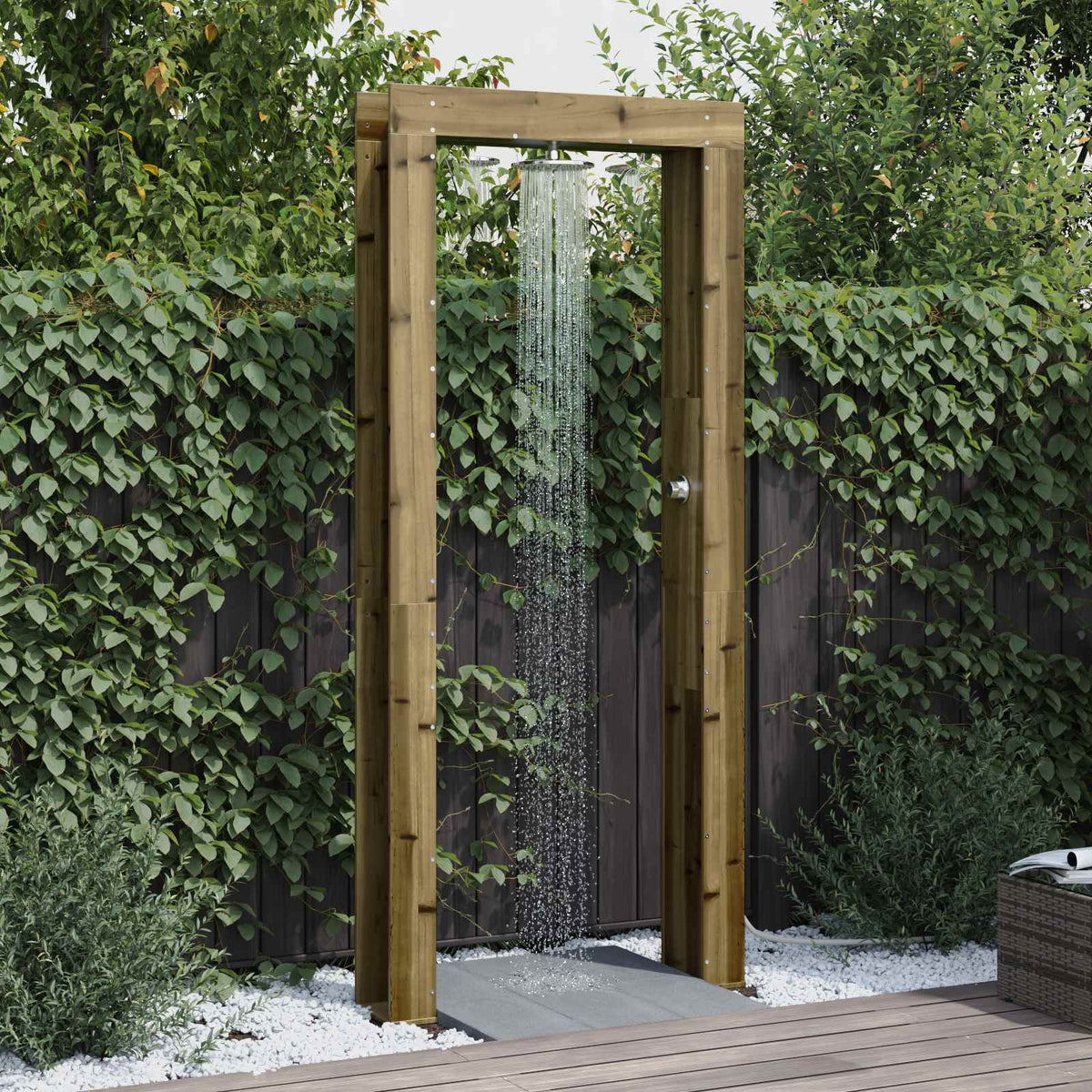 Outdoor Shower 226 cm Solid Pine Wood and Stainless Steel Natural impregnated