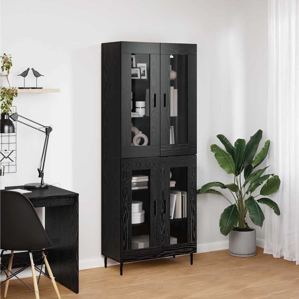 Highboard 69.5x34x180 cm Engineered Wood 2 Glass Doors Black oak