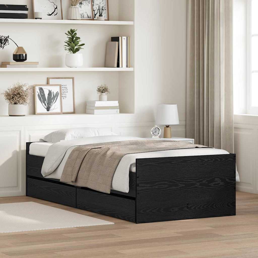Bed Frame with Drawers without Mattress 100x200 cm Black oak