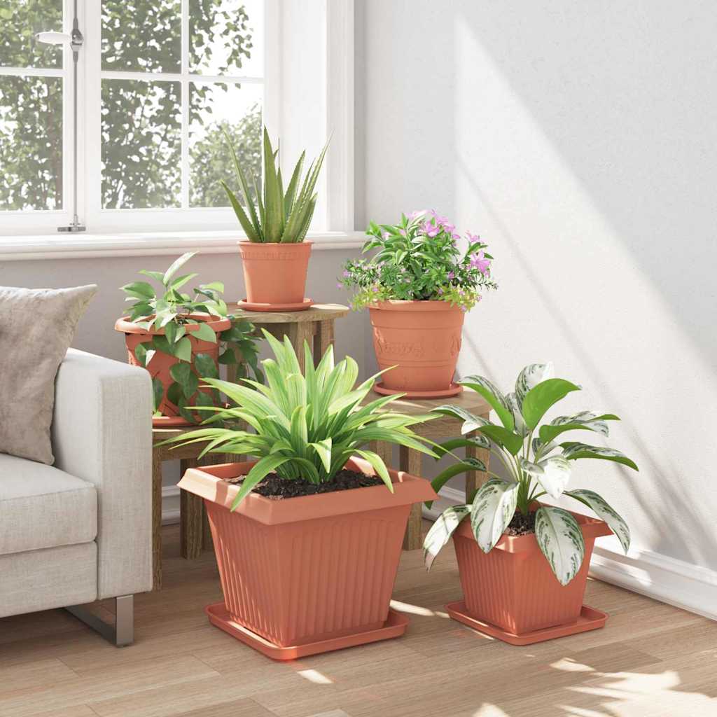 vidaXL Square Flower Pot 6 pcs Brick Red 38 x 38 x 30 cm Plastic 4