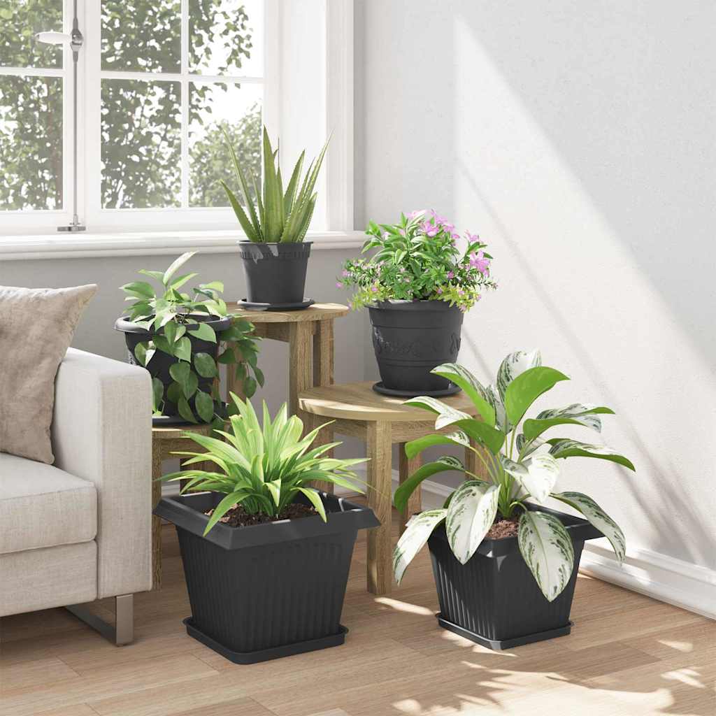 vidaXL Square Flower Pot 6 pcs Black 33 x 33 x 26 cm Plastic 4