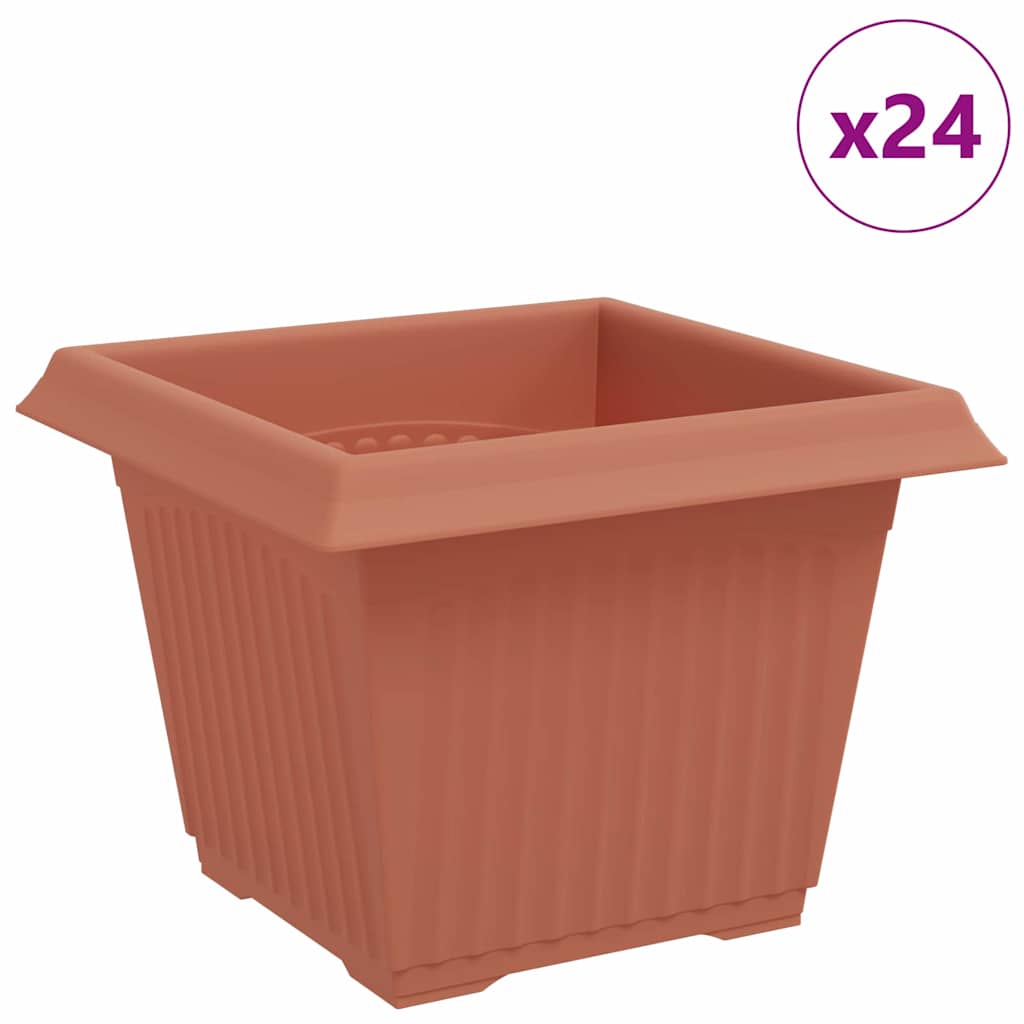 vidaXL Square Flower Pot 24 pcs Brick Red 23 x 23 x 17.5 cm Plastic 2